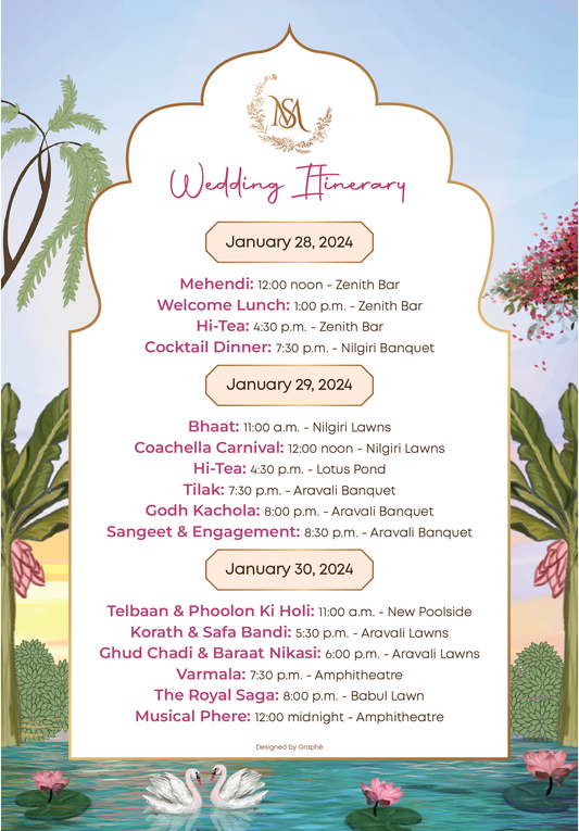 Welcome Note with pocket itinerary